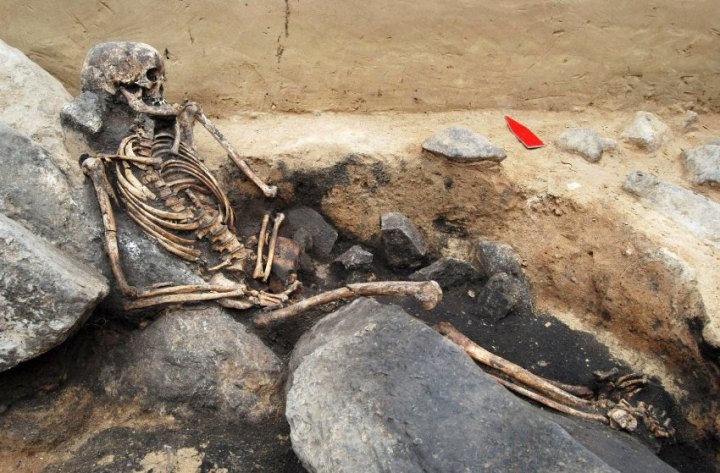 Donna della cultura di Unetice seppellita seduta (DPA/Landesamt für Denkmalpflege und Archäologie Halle-Saale)