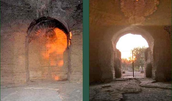 Roccabruna, 19 giugno 2009. Il Sole entra dalla porta principale (destra) e illumina la parete opposta (sinistra) (Marina De Franceschini)