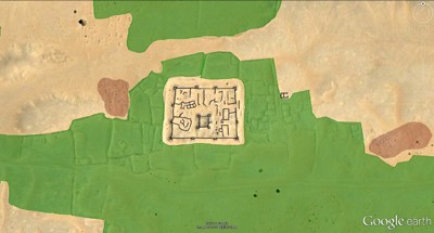 In questa immagine, la parte rossa sono i cimiteri (Copyright 2011 Google, image copyright 2011 DigitalGlobe)