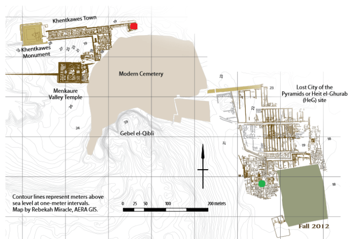 In rosso il Silo Building Complex; in verde la House 1 (AERA)
