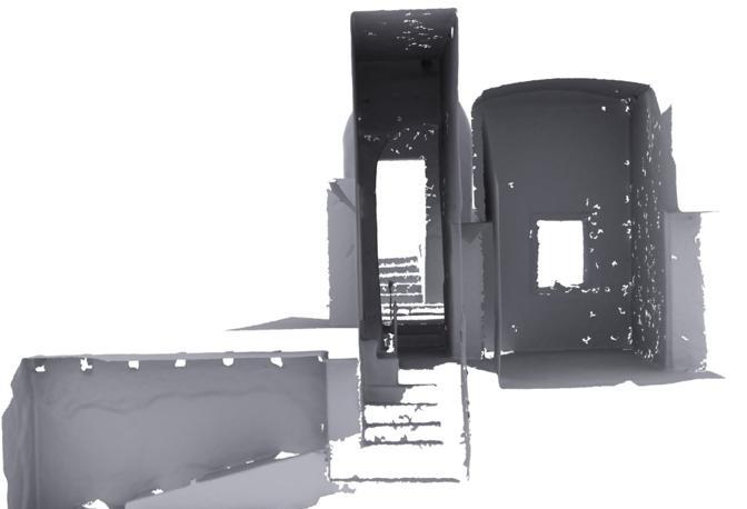 Ricostruzione tridimensionale Insula Occidentalis, Casa di Marco Fabio Rufo, corridoio (43) da ovest, Porta Occidentalis (Suor Orsola Benincasa)