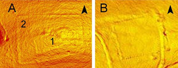 Mappe del Campo di Grociana piccola (A) e Montedoro (B) realizzate con il radar ottico (Protezione Civile Friuli Venezia Giulia)