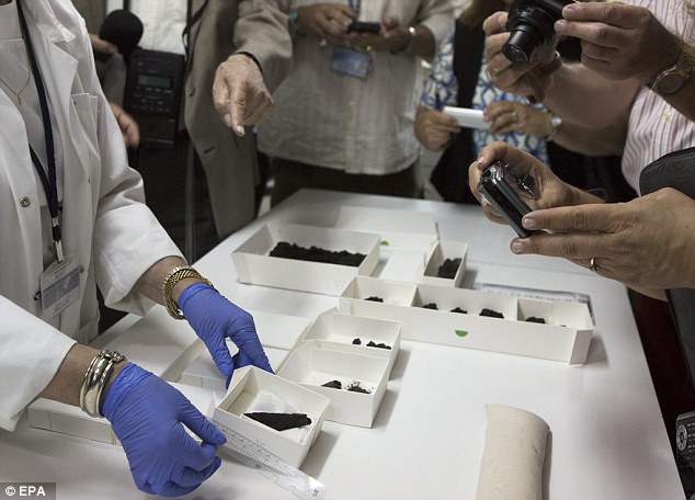 Il rotolo e altri frammenti rinvenuti insieme (EPA)