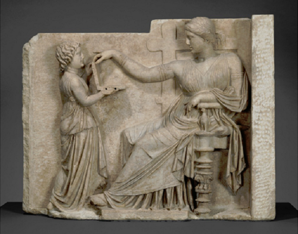 Grave Naiskos of an Enthroned Woman with an Attendant (100 BC) (J. Paul Getty Museum)