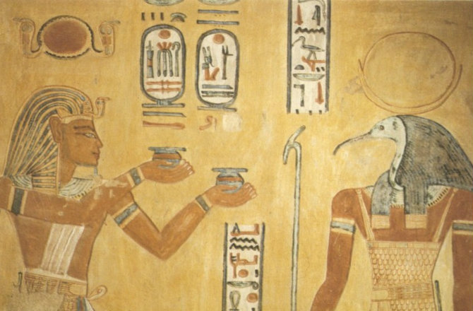 Il faraone Ramses III e Thoth in una pittura tombale del XII secolo a.C. (Wikimedia)