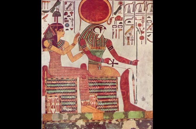 Ra e la dea Imentet in una pittura tombale della tomba di Nefertari, XIII secolo a.C. (Wikimedia)