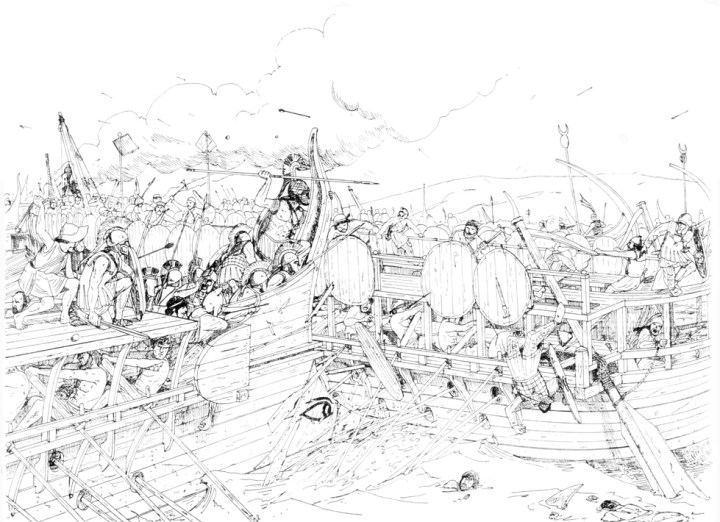 Illustrazione della battaglia di Salamina (Zea Harbour Project)