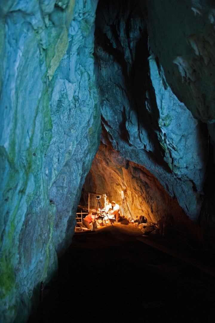 Excavations in progress in the back chamber at Gorham's Cave (Clive Finlayson, Gibraltar Museum)