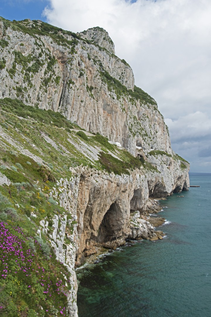 The Gorham's Cave Complex and the cliffs of the nominated property rising to its highest peak at 426 metres. The view is taken from the 3rd Europa Advance Battery, to become a viewing platform for visitors to the site (Clive Finlayson, Gibraltar Museum)
