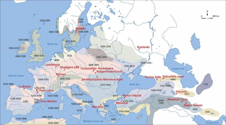 Una mappa con le date dell'arrivo del Neolitico (Science)