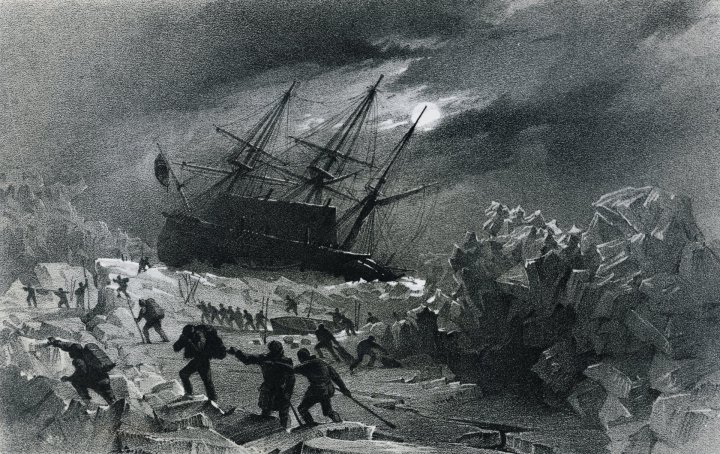 La HMS Terror bloccata nel ghiaccio e comandata dall'ammiraglio George Back, nel corso della Frozen Strait Expedition, 1836-1837 (De Agostini/Getty Images)
